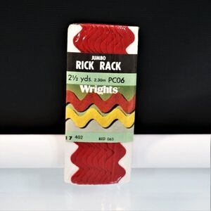 Vintage 1986 Wrights Jumbo 2.5 yards Rick Rack Red No 065